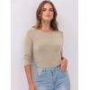 imageANRABESS Women 34 Sleeve Crewneck Rib Knit Slim Fit Shirts Basic Tee Tops 2025 Fall Summer Casual TShirt Workout OutfitsLight Khaki