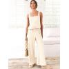 imageANRABESS Womens 2 Piece Outfits Linen Pants Jumpsuit Matching Lounge Set Casual Summer Beach Vacation Trendy ClothesBeige