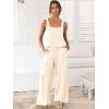 imageANRABESS Womens 2 Piece Outfits Linen Pants Jumpsuit Matching Lounge Set Casual Summer Beach Vacation Trendy ClothesBeige