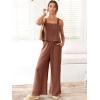 imageANRABESS Womens 2 Piece Outfits Linen Pants Jumpsuit Matching Lounge Set Casual Summer Beach Vacation Trendy ClothesBrown