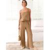 imageANRABESS Womens 2 Piece Outfits Linen Pants Jumpsuit Matching Lounge Set Casual Summer Beach Vacation Trendy ClothesLight Brown