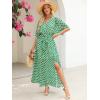 imageANRABESS Womens Summer Loose Boho Flowy Wrap V Neck 34 Sleeve Floral Print Slit Beach Wedding Guest Long Maxi DressesFloral Green White