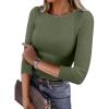 imageANRABESS Women 34 Sleeve Crewneck Rib Knit Slim Fit Shirts Basic Tee Tops 2025 Fall Summer Casual TShirt Workout OutfitsArmy Green