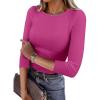 imageANRABESS Women 34 Sleeve Crewneck Rib Knit Slim Fit Shirts Basic Tee Tops 2025 Fall Summer Casual TShirt Workout OutfitsHot Pink