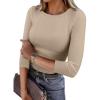 imageANRABESS Women 34 Sleeve Crewneck Rib Knit Slim Fit Shirts Basic Tee Tops 2025 Fall Summer Casual TShirt Workout OutfitsLight Khaki