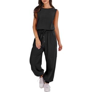imageANRABESS Jumpsuits for Women Casual Summer Sleeveless 2025 Romper One Piece Outfit Active Workout Lounge Jumpsuits PocketsBlack