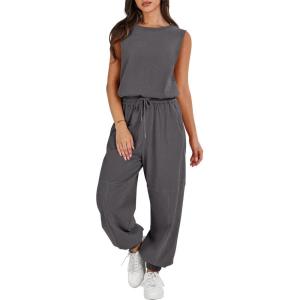 imageANRABESS Jumpsuits for Women Casual Summer Sleeveless 2025 Romper One Piece Outfit Active Workout Lounge Jumpsuits PocketsDark Gray