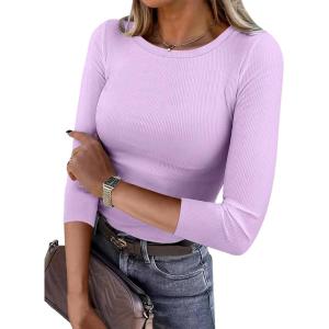 imageANRABESS Women 34 Sleeve Crewneck Rib Knit Slim Fit Shirts Basic Tee Tops 2025 Fall Summer Casual TShirt Workout OutfitsPurple