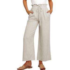 imageANRABESS Women Linen Pants Casual Loose High Waist Boho Wide Leg Cropped Palazzo Beach Pants Summer Outfits 2025 TrendyBeige
