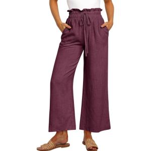 imageANRABESS Women Linen Pants Casual Loose High Waist Boho Wide Leg Cropped Palazzo Beach Pants Summer Outfits 2025 TrendyPurple
