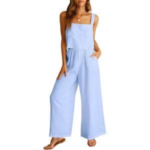 imageANRABESS Womens 2 Piece Outfits Linen Pants Jumpsuit Matching Lounge Set Casual Summer Beach Vacation Trendy ClothesSky