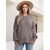 imageANRABESS Sweaters for Women Oversized Batwing Long Sleeve Crewneck 2025 Fall Outfits Casual Loose Side Slit Knit Pullover TopGrey Khaki