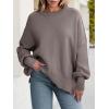 imageANRABESS Sweaters for Women Oversized Batwing Long Sleeve Crewneck 2025 Fall Outfits Casual Loose Side Slit Knit Pullover TopGrey Khaki
