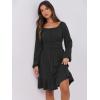 imageANRABESS Womens Dress Long Lantern Sleeve Square Neck Elastic Waist Ruffle Flowy Swing ALine Short Dresses 2025 Fall FashionBlack