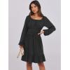 imageANRABESS Womens Dress Long Lantern Sleeve Square Neck Elastic Waist Ruffle Flowy Swing ALine Short Dresses 2025 Fall FashionBlack