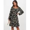 imageANRABESS Womens Dress Long Lantern Sleeve Square Neck Elastic Waist Ruffle Flowy Swing ALine Short Dresses 2025 Fall FashionBlack Floral