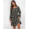 imageANRABESS Womens Dress Long Lantern Sleeve Square Neck Elastic Waist Ruffle Flowy Swing ALine Short Dresses 2025 Fall FashionBlack Floral