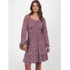 imageANRABESS Womens Dress Long Lantern Sleeve Square Neck Elastic Waist Ruffle Flowy Swing ALine Short Dresses 2025 Fall FashionBlack Pink Floral