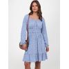 imageANRABESS Womens Dress Long Lantern Sleeve Square Neck Elastic Waist Ruffle Flowy Swing ALine Short Dresses 2025 Fall FashionBlue White Floral