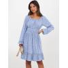 imageANRABESS Womens Dress Long Lantern Sleeve Square Neck Elastic Waist Ruffle Flowy Swing ALine Short Dresses 2025 Fall FashionBlue White Floral