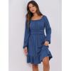 imageANRABESS Womens Dress Long Lantern Sleeve Square Neck Elastic Waist Ruffle Flowy Swing ALine Short Dresses 2025 Fall FashionDark Blue