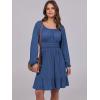imageANRABESS Womens Dress Long Lantern Sleeve Square Neck Elastic Waist Ruffle Flowy Swing ALine Short Dresses 2025 Fall FashionDark Blue