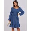 imageANRABESS Womens Dress Long Lantern Sleeve Square Neck Elastic Waist Ruffle Flowy Swing ALine Short Dresses 2025 Fall FashionDark Blue