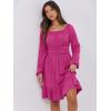 imageANRABESS Womens Dress Long Lantern Sleeve Square Neck Elastic Waist Ruffle Flowy Swing ALine Short Dresses 2025 Fall FashionDark Pink