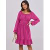 imageANRABESS Womens Dress Long Lantern Sleeve Square Neck Elastic Waist Ruffle Flowy Swing ALine Short Dresses 2025 Fall FashionDark Pink