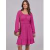 imageANRABESS Womens Dress Long Lantern Sleeve Square Neck Elastic Waist Ruffle Flowy Swing ALine Short Dresses 2025 Fall FashionDark Pink