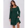 imageANRABESS Womens Dress Long Lantern Sleeve Square Neck Elastic Waist Ruffle Flowy Swing ALine Short Dresses 2025 Fall FashionDeep Green