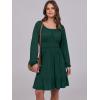 imageANRABESS Womens Dress Long Lantern Sleeve Square Neck Elastic Waist Ruffle Flowy Swing ALine Short Dresses 2025 Fall FashionDeep Green