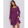 imageANRABESS Womens Dress Long Lantern Sleeve Square Neck Elastic Waist Ruffle Flowy Swing ALine Short Dresses 2025 Fall FashionDeep Purple