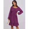 imageANRABESS Womens Dress Long Lantern Sleeve Square Neck Elastic Waist Ruffle Flowy Swing ALine Short Dresses 2025 Fall FashionDeep Purple