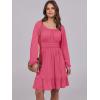 imageANRABESS Womens Dress Long Lantern Sleeve Square Neck Elastic Waist Ruffle Flowy Swing ALine Short Dresses 2025 Fall FashionHot Pink