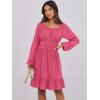 imageANRABESS Womens Dress Long Lantern Sleeve Square Neck Elastic Waist Ruffle Flowy Swing ALine Short Dresses 2025 Fall FashionHot Pink