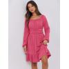 imageANRABESS Womens Dress Long Lantern Sleeve Square Neck Elastic Waist Ruffle Flowy Swing ALine Short Dresses 2025 Fall FashionHot Pink