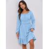 imageANRABESS Womens Dress Long Lantern Sleeve Square Neck Elastic Waist Ruffle Flowy Swing ALine Short Dresses 2025 Fall FashionLight Blue