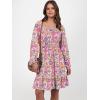 imageANRABESS Womens Dress Long Lantern Sleeve Square Neck Elastic Waist Ruffle Flowy Swing ALine Short Dresses 2025 Fall FashionMulticolor Floral