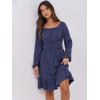 imageANRABESS Womens Dress Long Lantern Sleeve Square Neck Elastic Waist Ruffle Flowy Swing ALine Short Dresses 2025 Fall FashionNavy Blue