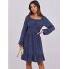 imageANRABESS Womens Dress Long Lantern Sleeve Square Neck Elastic Waist Ruffle Flowy Swing ALine Short Dresses 2025 Fall FashionNavy Blue