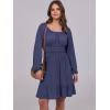 imageANRABESS Womens Dress Long Lantern Sleeve Square Neck Elastic Waist Ruffle Flowy Swing ALine Short Dresses 2025 Fall FashionNavy Blue