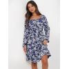 imageANRABESS Womens Dress Long Lantern Sleeve Square Neck Elastic Waist Ruffle Flowy Swing ALine Short Dresses 2025 Fall FashionNavy White Floral