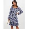 imageANRABESS Womens Dress Long Lantern Sleeve Square Neck Elastic Waist Ruffle Flowy Swing ALine Short Dresses 2025 Fall FashionNavy White Floral