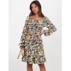 imageANRABESS Womens Dress Long Lantern Sleeve Square Neck Elastic Waist Ruffle Flowy Swing ALine Short Dresses 2025 Fall FashionPrint Black Floral