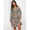 imageANRABESS Womens Dress Long Lantern Sleeve Square Neck Elastic Waist Ruffle Flowy Swing ALine Short Dresses 2025 Fall FashionPrint Black Floral