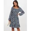 imageANRABESS Womens Dress Long Lantern Sleeve Square Neck Elastic Waist Ruffle Flowy Swing ALine Short Dresses 2025 Fall FashionPrint Blue White
