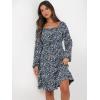 imageANRABESS Womens Dress Long Lantern Sleeve Square Neck Elastic Waist Ruffle Flowy Swing ALine Short Dresses 2025 Fall FashionPrint Blue White