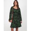 imageANRABESS Womens Dress Long Lantern Sleeve Square Neck Elastic Waist Ruffle Flowy Swing ALine Short Dresses 2025 Fall FashionPrint Green Leaf
