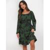imageANRABESS Womens Dress Long Lantern Sleeve Square Neck Elastic Waist Ruffle Flowy Swing ALine Short Dresses 2025 Fall FashionPrint Green Leaf